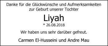 Babyanzeige von Liyah  von Nordwest-Zeitung