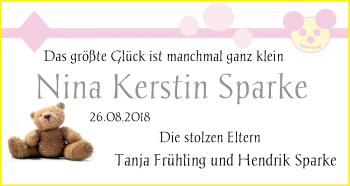 Babyanzeige von Nina Kerstin Sparke von Nordwest-Zeitung
