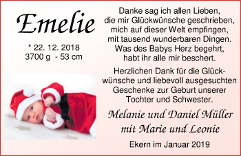 Babyanzeige von Emelie Müller von Nordwest-Zeitung