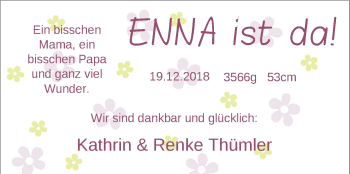 Babyanzeige von Enna Thümler von Nordwest-Zeitung