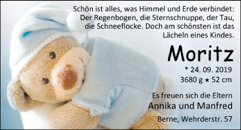 Babyanzeige von Moritz  von Nordwest-Zeitung