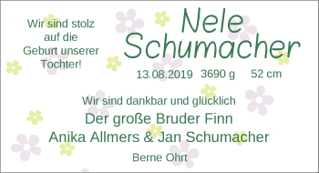 Babyanzeige von Nele Schumacher von Nordwest-Zeitung