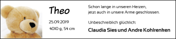 Babyanzeige von Theo  von Nordwest-Zeitung