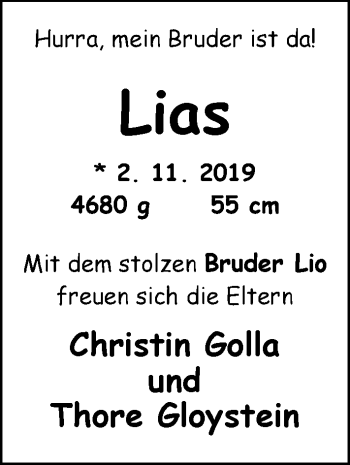 Babyanzeige von Lias  von Nordwest-Zeitung