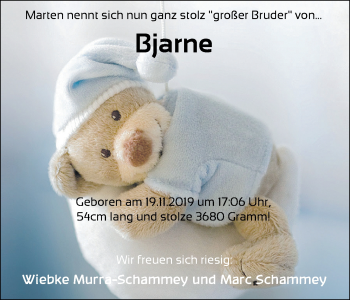 Babyanzeige von Bjarne Schammey von Nordwest-Zeitung