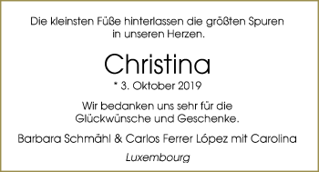 Babyanzeige von Christina  von Nordwest-Zeitung