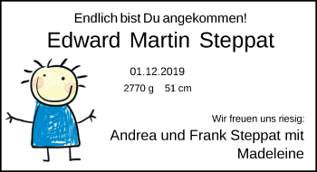 Babyanzeige von Edward Martin Steppat von Nordwest-Zeitung
