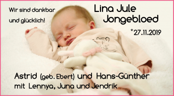 Babyanzeige von Lina Jule Jongebloed von Nordwest-Zeitung