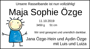 Babyanzeige von Maja Sophie Özge von Nordwest-Zeitung