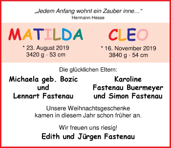 Babyanzeige von Matilda  von Nordwest-Zeitung