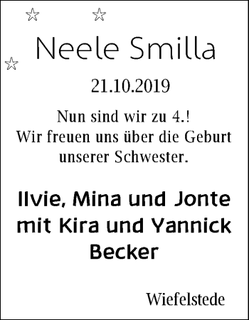 Babyanzeige von Neele Smilla Becker von Nordwest-Zeitung