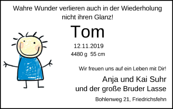 Babyanzeige von Tom  von Nordwest-Zeitung