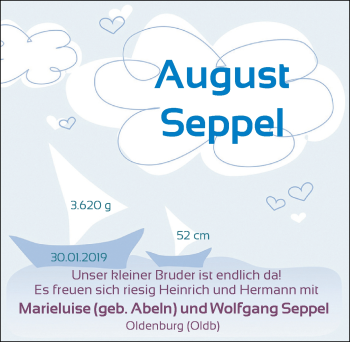 Babyanzeige von August Seppel von Nordwest-Zeitung