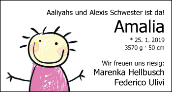 Babyanzeige von Amalia Ulivi von Nordwest-Zeitung