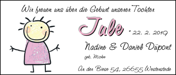 Babyanzeige von Jule Düpont von Nordwest-Zeitung