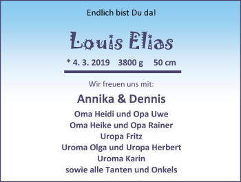 Babyanzeige von Louis Elias  von Nordwest-Zeitung