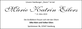 Babyanzeige von Marie Katrin Eilers von Nordwest-Zeitung