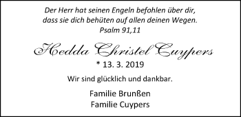 Babyanzeige von Hedda Christel Cuypers von Nordwest-Zeitung