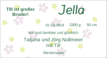 Babyanzeige von Jella Nullmeier von Nordwest-Zeitung