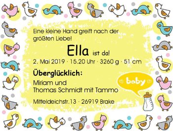 Babyanzeige von Ella Schmidt von Nordwest-Zeitung