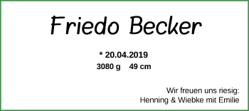 Babyanzeige von Friedo Becker von Nordwest-Zeitung
