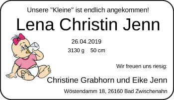 Babyanzeige von Lena Christin Jenn von Nordwest-Zeitung
