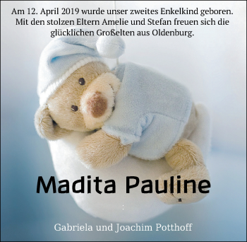 Babyanzeige von Madita Pauline  von Nordwest-Zeitung
