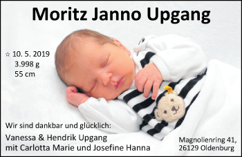 Babyanzeige von Moritz Janno Upgang von Nordwest-Zeitung