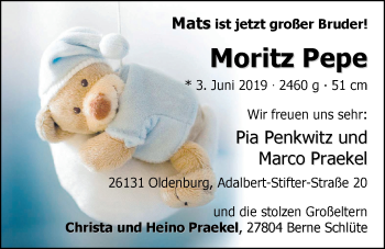 Babyanzeige von Moritz Pepe  von Nordwest-Zeitung