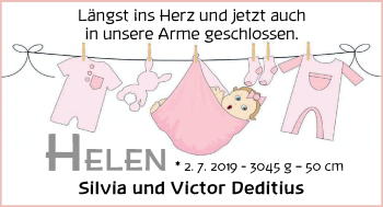 Babyanzeige von Helen Deditius von Nordwest-Zeitung