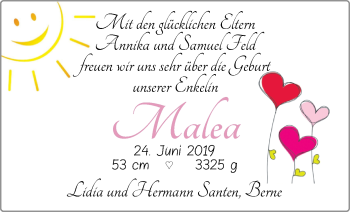 Babyanzeige von Malea  von Nordwest-Zeitung