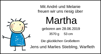 Babyanzeige von Martha  von Nordwest-Zeitung