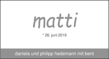 Babyanzeige von Matti Hedemann von Nordwest-Zeitung