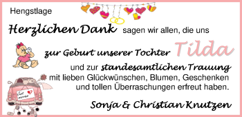 Babyanzeige von Tilda Knutzen von Nordwest-Zeitung