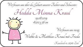 Babyanzeige von Hedda Minna Kraul von Nordwest-Zeitung