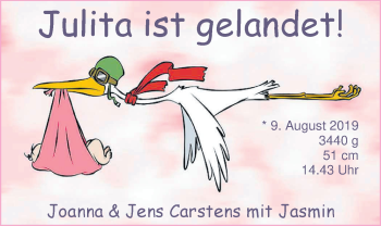 Babyanzeige von Julita Carstens von Nordwest-Zeitung