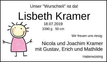 Babyanzeige von Lisbeth Kramer von Nordwest-Zeitung
