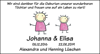 Babyanzeige von Elisa Lüschen von Nordwest-Zeitung