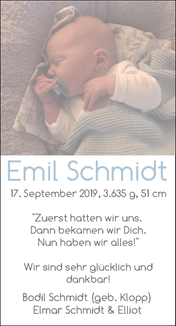 Babyanzeige von Emil Schmidt von Nordwest-Zeitung