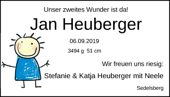 Babyanzeige von Jan Heuberger von Nordwest-Zeitung
