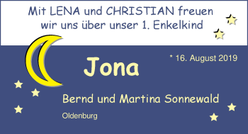 Babyanzeige von Jona  von Nordwest-Zeitung