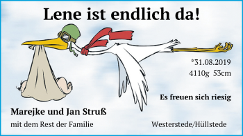 Babyanzeige von Lene Struß von Nordwest-Zeitung