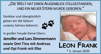 Babyanzeige von Leon Zimmermnn von Nordwest-Zeitung