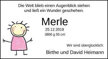 Babyanzeige von Merle  von Nordwest-Zeitung