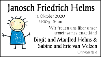 Babyanzeige von Janosch Friedrich Helms von Nordwest-Zeitung