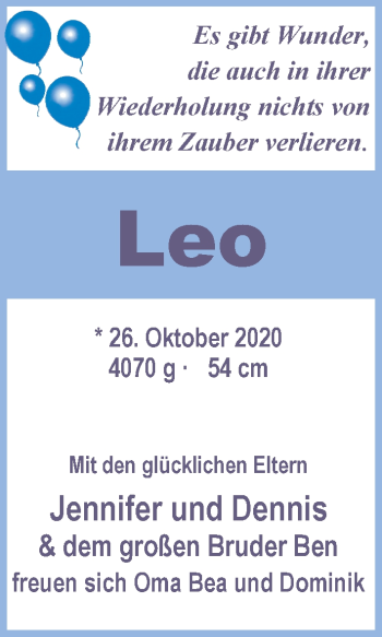 Babyanzeige von Leo  von Nordwest-Zeitung