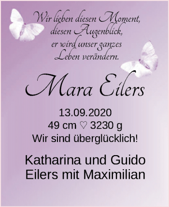 Babyanzeige von Mara Eilers von Nordwest-Zeitung