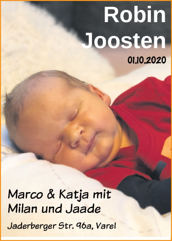 Babyanzeige von Robin Joosten von Nordwest-Zeitung