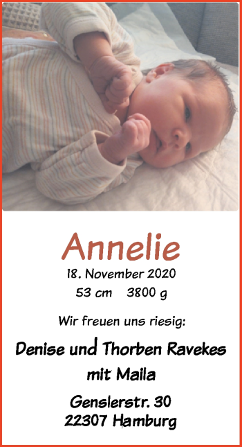 Babyanzeige von Annelie Ravekes von Nordwest-Zeitung