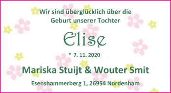 Babyanzeige von Elise  von Nordwest-Zeitung